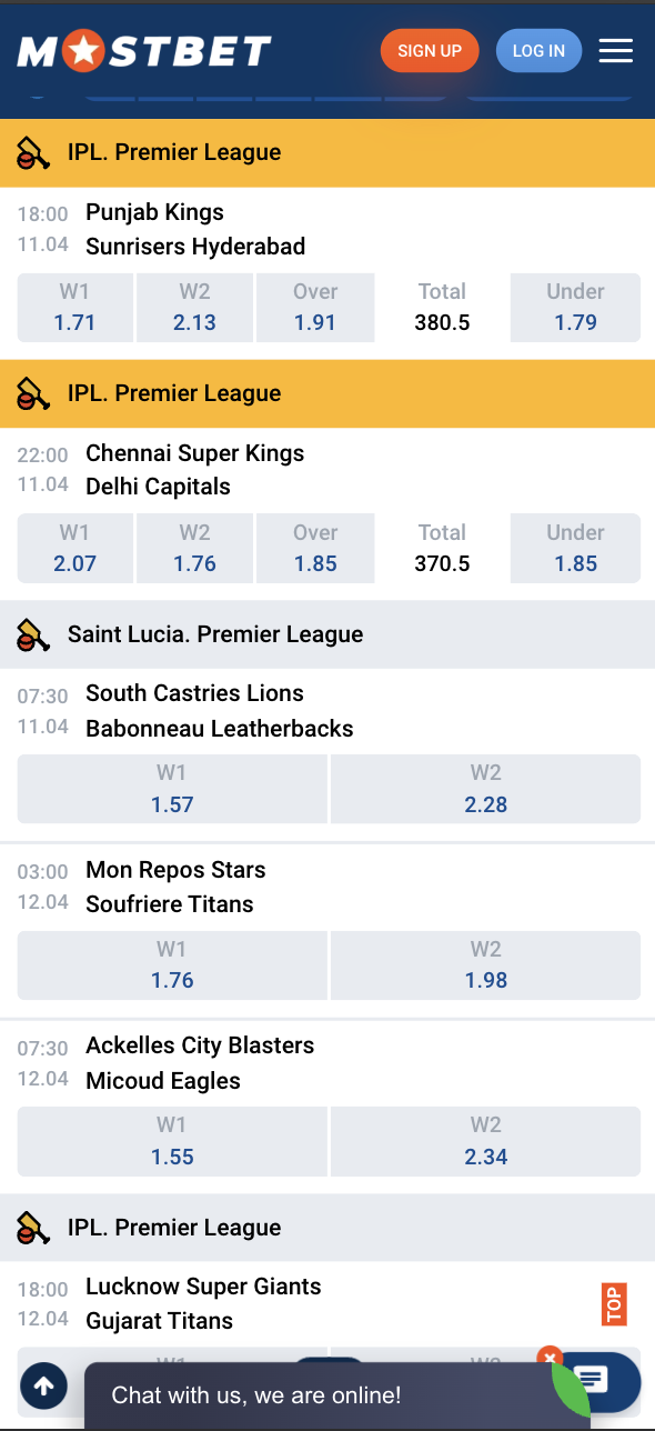 Mostbet IPL betting cricket odds