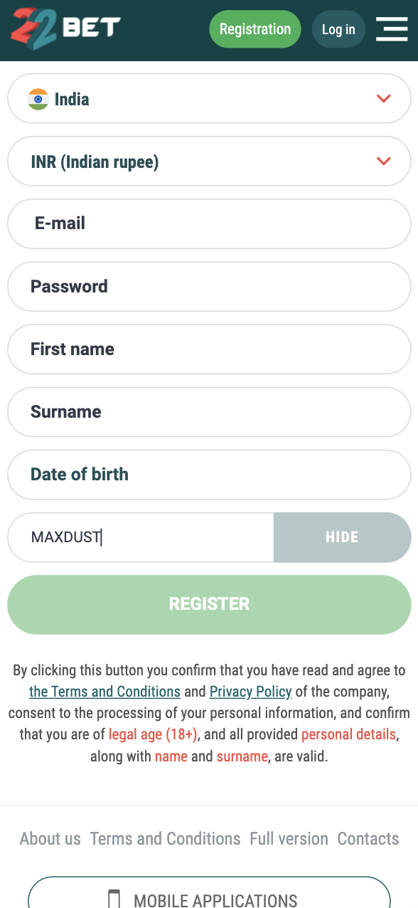 How to use our 22Bet bonus code for India.