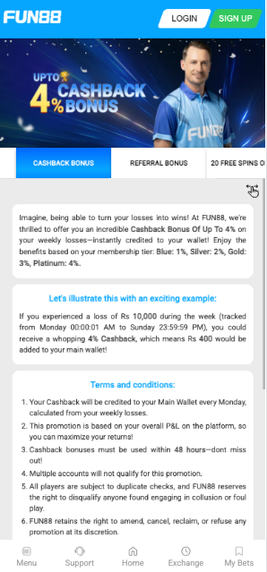 Fun88 promotions page