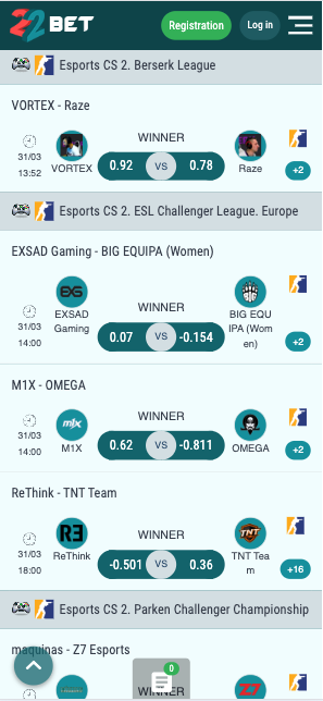 CS2 esports betting odds 22Bet