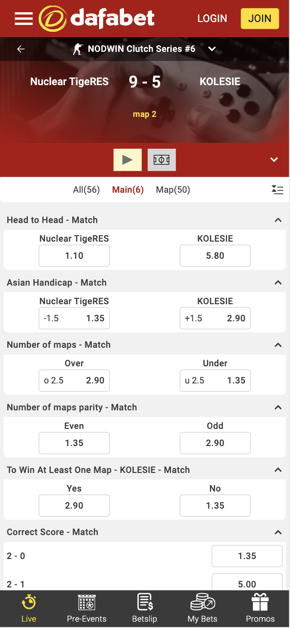 CS2 live betting odds Dafabet India esports gambling