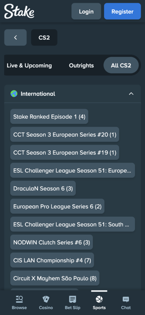 Stake India CS2 esports Odds