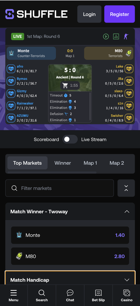 CS2 esports live betting Shuffle India